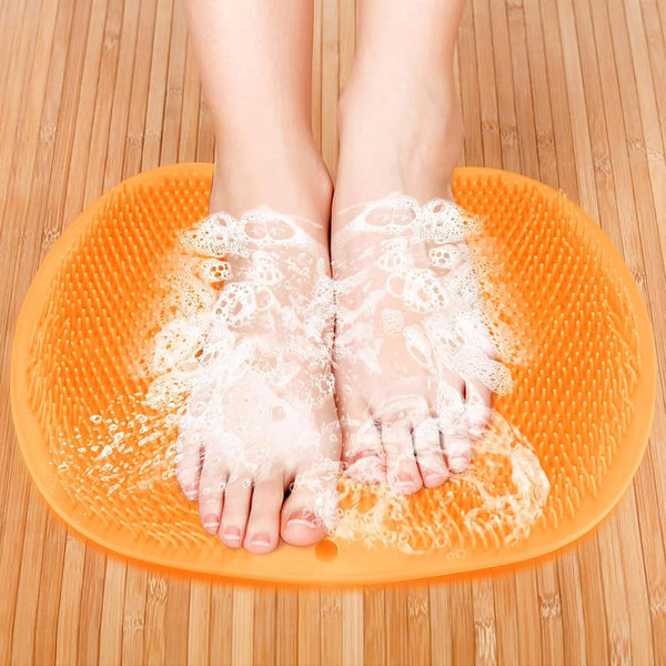 Yellow Silicone Bath Massage Cushion – Suction Cup Exfoliating Foot Scrubber & Mat